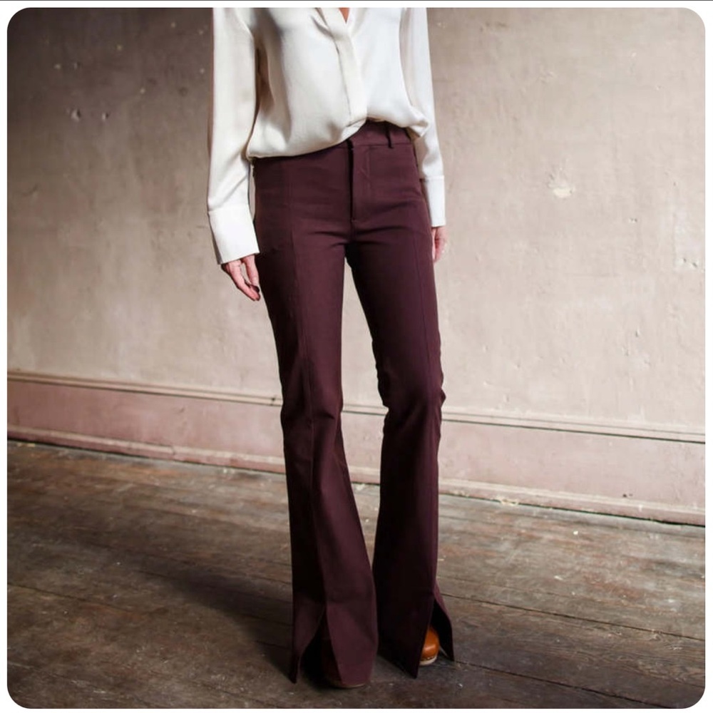 Women's High-Waist Split-Hem Flared Pants in Deep Burgundy